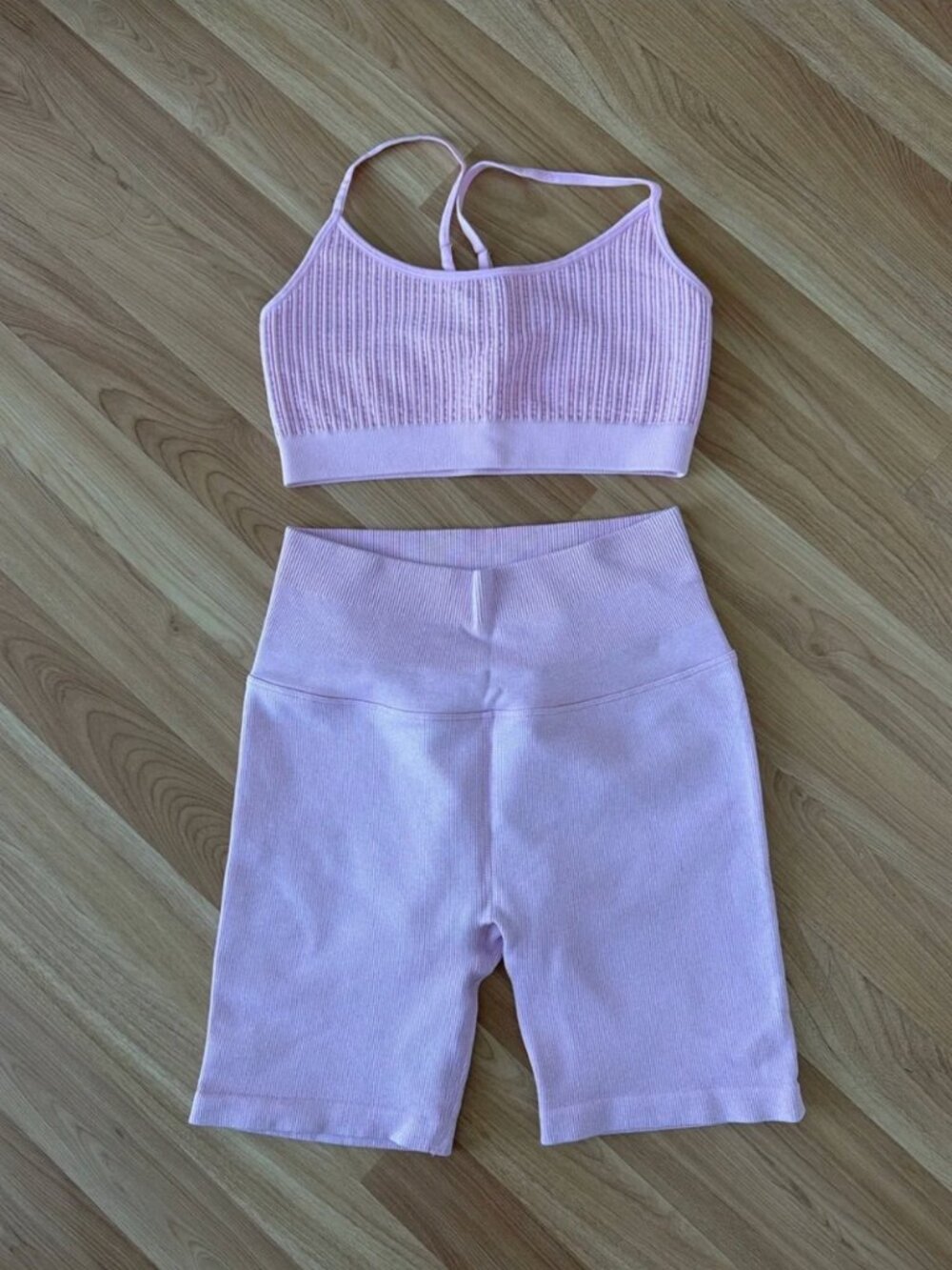 Spiritual Gangster Space Dye Pink Ribbed Active Set - M/L Bra + XS/S Shorts